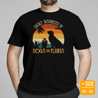 Golden Retriever Dog Themed Clothes - Gifts for Dog Lovers - Canine Tee Shirts For Humans - Easily Distracted By Dogs & Plants T-Shirt - Black, Plus Size
