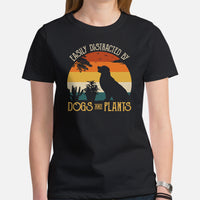 Golden Retriever Dog Themed Clothes - Gifts for Dog Lovers - Canine Tee Shirts For Humans - Easily Distracted By Dogs & Plants T-Shirt - Black, Women