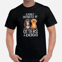 Golden Retriever Dog Themed Clothes - Gifts for Dog Lovers - Canine Tee Shirts For Humans - Easily Distracted By Otters & Dogs T-Shirt - Black, Men