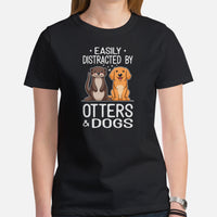 Golden Retriever Dog Themed Clothes - Gifts for Dog Lovers - Canine Tee Shirts For Humans - Easily Distracted By Otters & Dogs T-Shirt - Black, Women