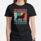 Golden Retriever Dog Themed Clothes - Gifts for Dog Lovers - Funny Canine Tee Shirts For Humans - May Start Talking About Goldies Shirt - Black, Women