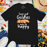 Golden Retriever Dog Themed Clothes - Gifts for Dog Lovers - Funny Canine Tee Shirts For Humans - Tacos & Goldies Make Me Happy T-Shirt - Black