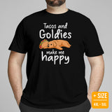 Golden Retriever Dog Themed Clothes - Gifts for Dog Lovers - Funny Canine Tee Shirts For Humans - Tacos & Goldies Make Me Happy T-Shirt - Black, Plus Size