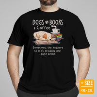 Golden Retriever Dog Themed Clothes - Gifts for Dog Moms, Dads & Lovers - Canine Tee Shirts For Humans - Dogs, Books And Coffee T-Shirt - Black, Plus Size