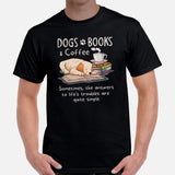 Golden Retriever Dog Themed Clothes - Gifts for Dog Moms, Dads & Lovers - Canine Tee Shirts For Humans - Dogs, Books And Coffee T-Shirt - Black, Men