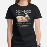 Golden Retriever Dog Themed Clothes - Gifts for Dog Moms, Dads & Lovers - Canine Tee Shirts For Humans - Dogs, Books And Coffee T-Shirt - Black, Women