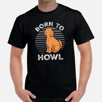 Golden Retriever Dog Themed Clothes - Gifts for Dog Moms, Dads & Lovers - Funny Canine Tee Shirts For Humans - Born To Howl T-Shirt - Black, Men
