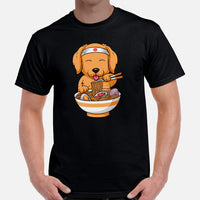 Golden Retriever Dog Themed Clothes - Gifts for Dog Moms, Dads & Lovers - Funny Canine Tee Shirts For Humans - Cute Ramen Noodles Shirt - Black, Men