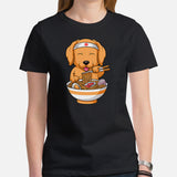 Golden Retriever Dog Themed Clothes - Gifts for Dog Moms, Dads & Lovers - Funny Canine Tee Shirts For Humans - Cute Ramen Noodles Shirt - Black, Women