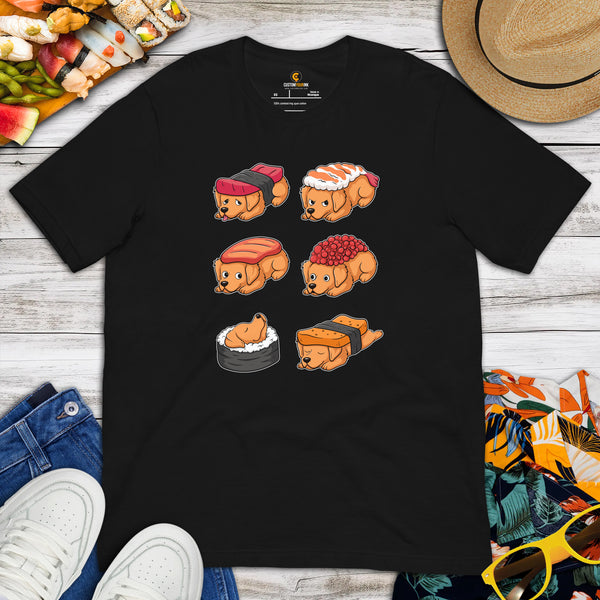 Golden Retriever Dog Themed Clothes - Gifts for Dog Moms, Dads & Lovers - Funny Canine Tee Shirts For Humans - Cute Sushi T-Shirt - Black