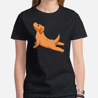 Golden Retriever Dog Themed Clothes - Gifts for Dog Moms, Dads & Lovers - Funny Canine Tee Shirts For Humans - Cute Yoga Pose T-Shirt - Black, Women