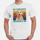 Golden Retriever Dog Themed Clothes - Gifts for Dog Moms, Dads & Lovers - Funny Canine Tee Shirts For Humans - My Therapist Barks Shirt - White, Men