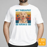 Golden Retriever Dog Themed Clothes - Gifts for Dog Moms, Dads & Lovers - Funny Canine Tee Shirts For Humans - My Therapist Barks Shirt - White, Plus Size