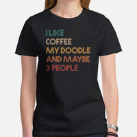 Goldendoodle Dog Themed Clothes & Attire - Canine Tee Shirts For Humans - Gifts for Dog Lovers - I Like Coffee And My Doodle T-Shirt - Black, Women