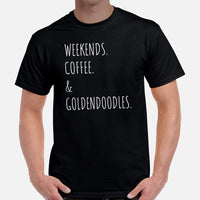 Goldendoodle Dog Themed Clothes & Attire - Canine Tee Shirts For Humans - Gifts for Dog Lovers - Weekends, Coffee And Doodles T-Shirt - Black, Men