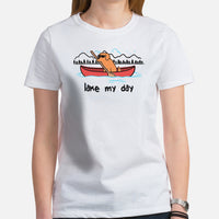 Goldendoodle Dog Themed Clothes, Attire - Canine Tee Shirts For Humans - Gifts for Kayakers, Campers & Dog Lovers - Lake My Day T-Shirt - White, Women