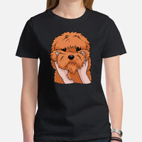 Goldendoodle Dog Themed Clothes & Attire - Funny Canine Tee Shirts For Humans - Gifts for Dog Lovers - Adorable Chubby Cheeks T-Shirt - Black, Women