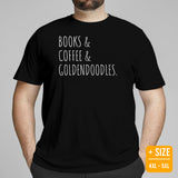 Goldendoodle Dog Themed Clothes & Attire - Funny Canine Tee Shirts For Humans - Gifts for Dog Lovers - Books, Coffee & Doodles T-Shirt - Black, Plus Size