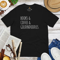 Goldendoodle Dog Themed Clothes & Attire - Funny Canine Tee Shirts For Humans - Gifts for Dog Lovers - Books, Coffee & Doodles T-Shirt - Black