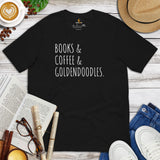 Goldendoodle Dog Themed Clothes & Attire - Funny Canine Tee Shirts For Humans - Gifts for Dog Lovers - Books, Coffee & Doodles T-Shirt - Black