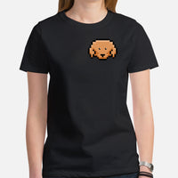 Goldendoodle Dog Themed Clothes & Attire - Funny Canine Tee Shirts For Humans - Gifts for Dog Lovers - Cute Doodle Pixel Art T-Shirt - Black, Women