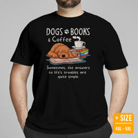 Goldendoodle Dog Themed Clothes & Attire - Funny Canine Tee Shirts For Humans - Gifts for Dog Lovers - Dogs, Books And Coffee T-Shirt - Black, Plus Size