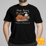 Goldendoodle Dog Themed Clothes - Canine Tee Shirts For Humans - Gifts for Dog Lovers - Dogs, Books & Coffee - Life Is Perfect T-Shirt - Black, Plus Size