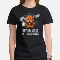 Goldendoodle Dog Themed Clothes - Canine Tee Shirts For Humans - Gifts for Dog Lovers - I Love My Books Like I Love My Coffee T-Shirt - Black, Women