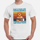 Goldendoodle Dog Themed Clothes - Canine Tee Shirts For Humans - Gifts for Dog Lovers - I Read Books, Drink Coffee & Know Things Shirt - White, Men