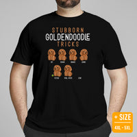 Goldendoodle Dog Themed Clothes - Canine Tee Shirts For Humans - Gifts for Dog Moms, Dads & Lovers - Stubborn Goldendoodle Tricks Shirt - Black, Plus Size