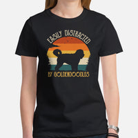 Goldendoodle Dog Themed Clothes - Funny Canine Tee Shirts For Humans - Gifts for Dog Lovers - Easily Distracted By Goldendoodles Shirt - Black, Women