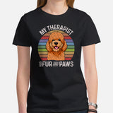 Goldendoodle Dog Themed Clothes - Funny Canine Tee Shirts For Humans - Gifts for Dog Lovers - My Therapist Has Fur And Paws T-Shirt - Black, Women