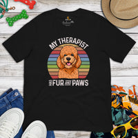 Goldendoodle Dog Themed Clothes - Funny Canine Tee Shirts For Humans - Gifts for Dog Lovers - My Therapist Has Fur And Paws T-Shirt - Black