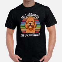 Goldendoodle Dog Themed Clothes - Funny Canine Tee Shirts For Humans - Gifts for Dog Lovers - My Therapist Has Fur And Paws T-Shirt - Black, Men