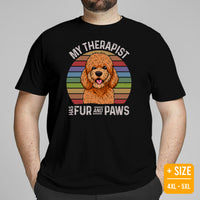 Goldendoodle Dog Themed Clothes - Funny Canine Tee Shirts For Humans - Gifts for Dog Lovers - My Therapist Has Fur And Paws T-Shirt - Black, Plus Size