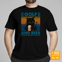 Beershirt - Black Cat Shirt - Vintage Golf Tee - Golf Gifts for Golfers, Golf Lovers - Funny Golf Shirts - Beer Because Murder Is Wrong Tee - Black, Plus Size