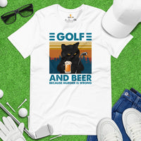 Beershirt - Black Cat Shirt - Vintage Golf Tee - Golf Gifts for Golfers, Golf Lovers - Funny Golf Shirts - Beer Because Murder Is Wrong Tee - White