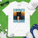 Beershirt - Black Cat Shirt - Vintage Golf Tee - Golf Gifts for Golfers, Golf Lovers - Funny Golf Shirts - Beer Because Murder Is Wrong Tee - White