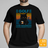 Golf T-Shirt - Unique Gift Ideas for Guys, Men & Women, Golfers, Golf & Cat Lovers - Funny Golf And Bourbon Because Murder Is Wrong Tee - Black, Plus Size