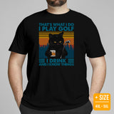 Golf T-Shirt - Unique Gift Ideas for Guys, Men & Women, Golfers, Golf & Cat Lovers - Funny I Play Golf I Drink & I Know Things T-Shirt - Black, Plus Size