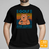 Golf T-Shirt - Unique Gift Ideas for Guys, Men & Women, Golfers, Golf & Coffee Lovers - Funny Golf & Coffee Because Murder Is Wrong Tee - Black, Plus Size
