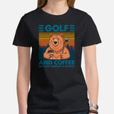 Golf T-Shirt - Unique Gift Ideas for Guys, Men & Women, Golfers, Golf & Coffee Lovers - Funny Golf & Coffee Because Murder Is Wrong Tee - Black, Women