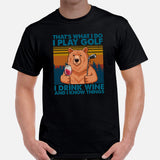 Golf T-Shirt - Unique Gift Ideas for Guys, Men & Women, Golfers, Golf & Wine Lovers - Funny I Play Golf I Drink & I Know Things Tee - Black, Men