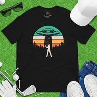 Vintage Golf Tee - Cool Golf Gifts for Golfers, Present for Golf Lover - Funny Golf T-Shirt & Outfit - UFO T-Shirt - Alien Abduction Shirt - Black