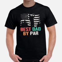 USA Flag T-Shirt - Vintage Golf Tee - Cool Golf Gifts for Dad, Golfers & Golf Lovers - Funny Golf Shirts & Outfit - Best Dad By Par Shirt - Black, Men