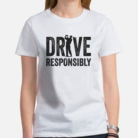 Golf Tee Shirt & Outfit - Unique Gift Ideas for Guys, Men & Women, Golfers & Golf Lover - Funny Drive Responsibly T-Shirt - White, Women