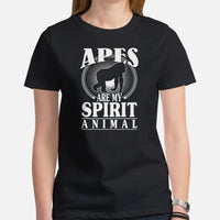 Gorilla, Monkey, Ape, Gibbon, Orangutan, Chimp, Chimpanzee Shirt - Apes Are My Spirit Animal Shirt - Gift for Ape Lovers - Zoo Shirt - Black, Women