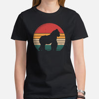 Gorilla Retro Sunset Aesthetic T-Shirt - Ape, Gibbon, Orangutan, Chimp, Chimpanzee Shirt - Safari Shirt - Gift for Ape & Animal Lovers - Black, Women