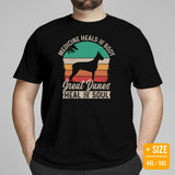 Great Dane Dog Themed Clothes & Attire - Funny Canine Tee Shirts For Humans - Gifts for Dog Lovers - Great Danes Heal The Soul T-Shirt - Black, Plus Size