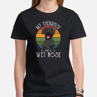 Great Dane Dog Themed Clothes, Attire - Funny Canine Tee Shirts For Humans - Gifts for Dog Lovers - My Therapist Has A Wet Nose T-Shirt - Black, Women